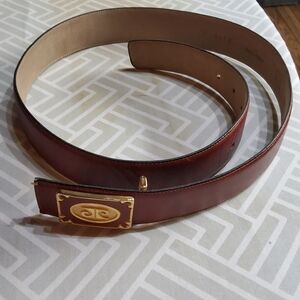 Vintage Pierre Cardin Brown Leather Belt with Signture Gold Buckle